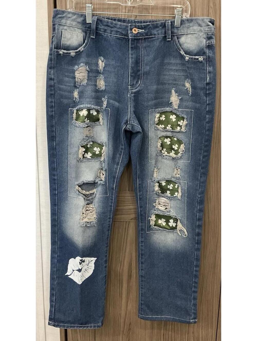 Womens Saint Patrick’s Day Clover Jeans Size 3X See Measurements In Photos